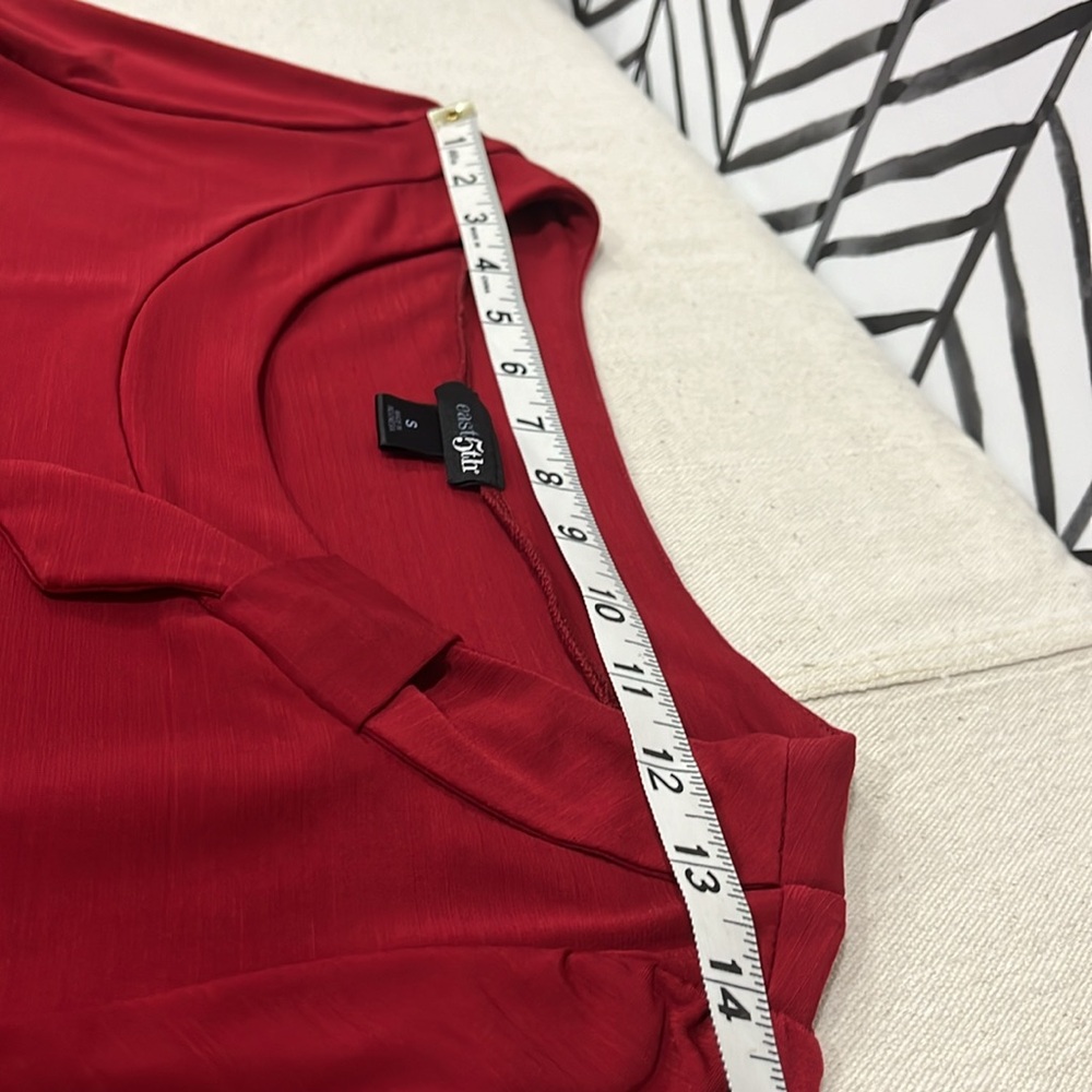 East 5th Ruby Red Long Sleeve With Scoop Neck Bow Embellishment Blouse, Sz.S - Picture 10 of 15